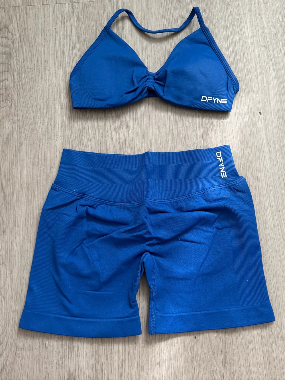 DFYNE royal blue impact shorts and sports bra set